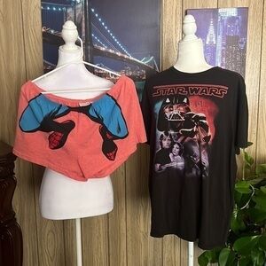 STAR WARS RETURN OF THE JEDI TEE SHIRT AND MARVEL SPIDER MAN SIZE LARGE SHORTS